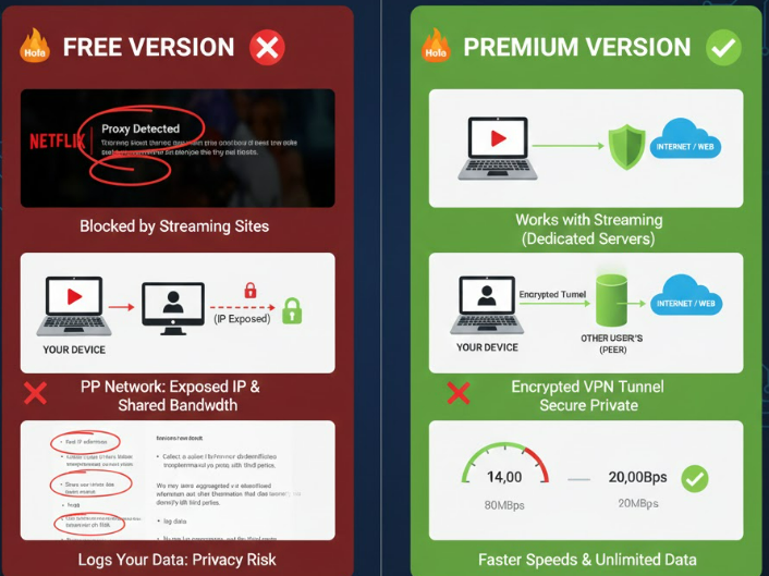Hola VPN 评测 2026：免费版 vs 付费版，IP 泄露风险、速度与流媒体解锁对比