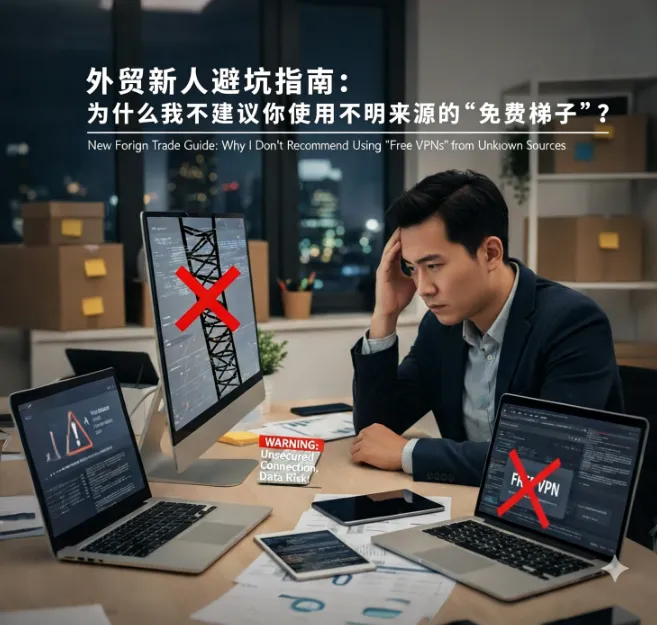 外贸新人避坑指南：为什么我不建议你使用不明来源的“免费梯子”？
