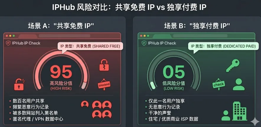 外贸 VPN 常用 IP 欺诈分数对比图