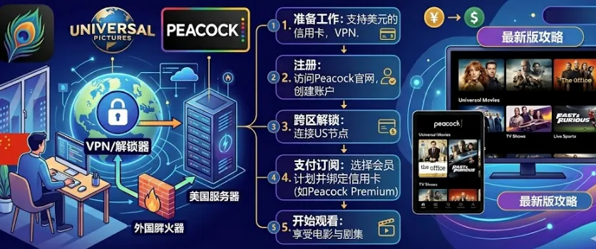 2026 Peacock 跨区订阅全攻略：解决 Access Denied 报错与无信用卡内购教程