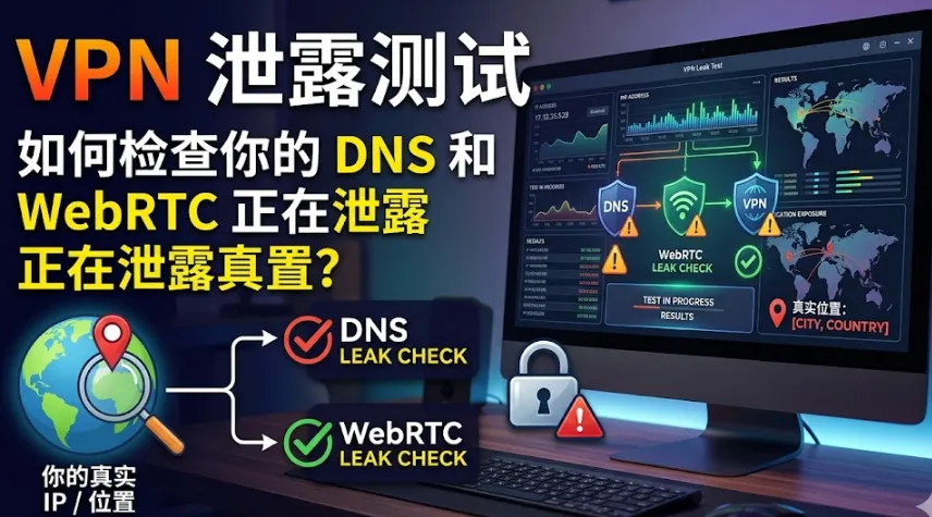 VPN泄露测试 2026：3分钟自测你的DNS与WebRTC真实IP泄露与彻底修复指南