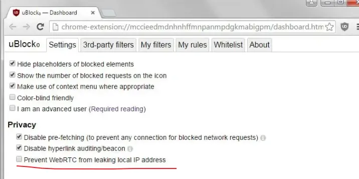 使用 uBlock Origin 浏览器扩展一键阻止 WebRTC 泄露本机物理 IP