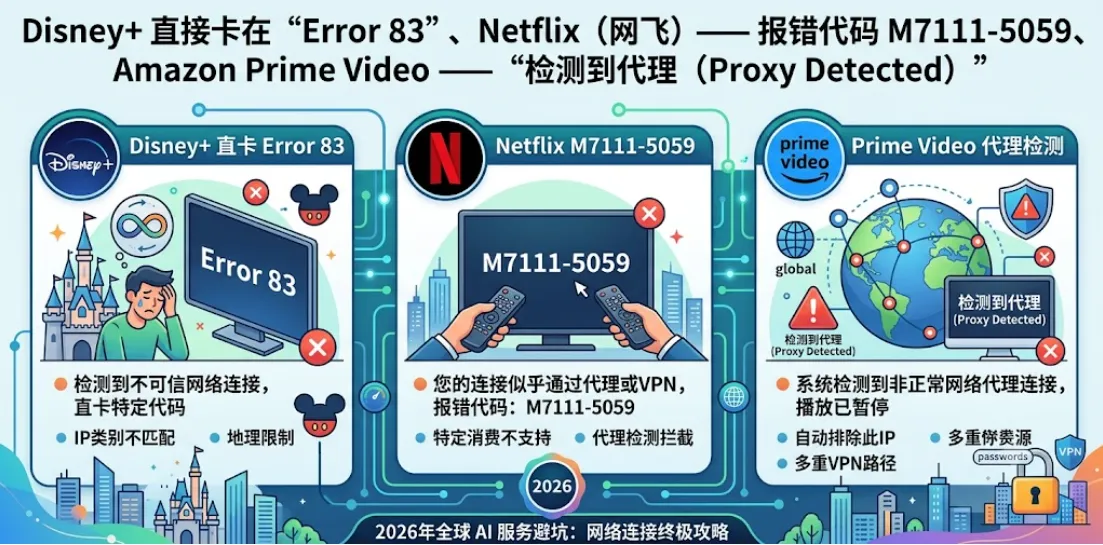 Netflix 提示似乎在使用解除限制工具或代理 M7111-5059 报错界面